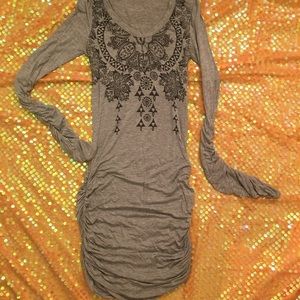 Grey T-Shirt Dress with rouching on the sides